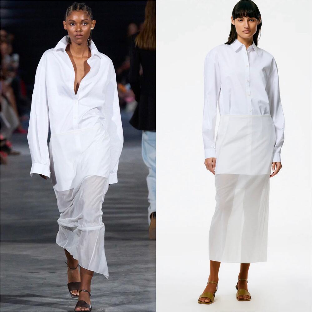 Tibi Eco Poplin Twisted Sleeve White Cotton Shirt Dress Minimalist Quiet Luxury